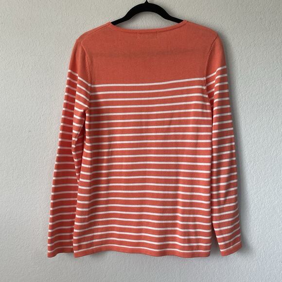 Pura Cashmere Classic Breton White Striped Peach Long Sleeve S Shirt Casual Chic - Picture 2 of 8